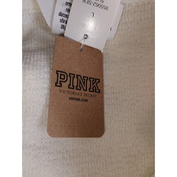 NWT Victoria's Secret PINK Oversized Fleece Shirt Jacket Cream sz Large NEW - Picture 11 of 12